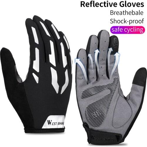WEST BIKING Reflective Cycling Gloves Half Finger Men Women Breathable Anti-slip Bike Glove Touch Screen Summer Sports Gloves