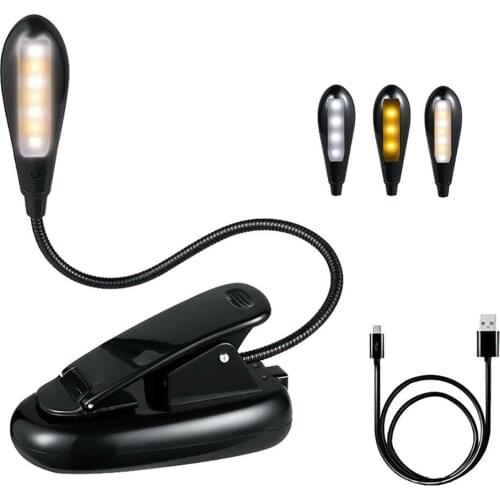3 Lighting Modes 7LEDs Rechargeable Eye-Care Warm Book Light Clip On Lamp For Music Stand Night Reading