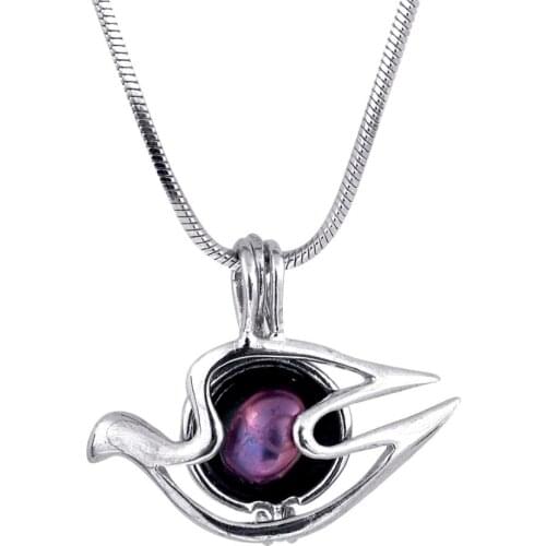 Simple Design Cage Pendant Silver Plated Flying Bird Dove Symbol Peace Wish Pearl Animals charms P7