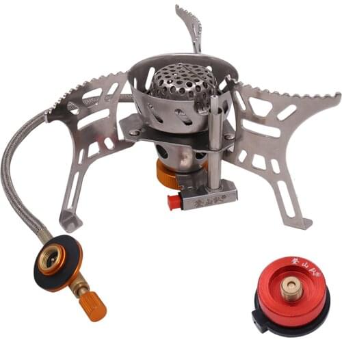Portable Windproof Camping Gas Stove Outdoor Cooking Stove Foldable Split Burner with Gas Conversion Head Adapter