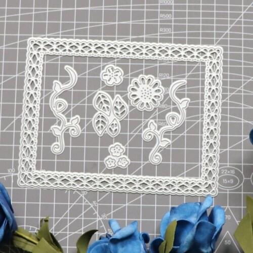 Rectangle Flower Leaf Vine Frame Metal Dies Cut Template for Embossing DIY Scrapbooking Paper Album Gift Cards Making