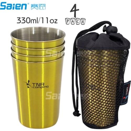 Premium Stainless Steel Cups 11oz Pint Cup Tumbler (4 Pack) By Greens Steel - Premium Metal Cups - Stackable Durable Cup