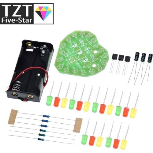 Red Yellow Green heart-shaped LED circulating lamp parts electronic production flashlight DIY kit Student Electronic Laboratory