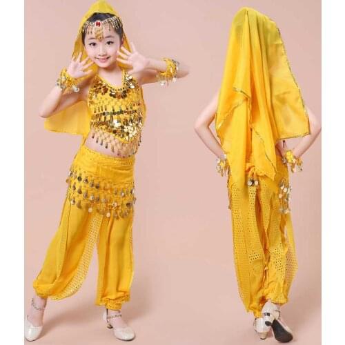 Child Girls Yellow Blue Pink Red Oriental Dancing Bellydance Wear Bellydance Dress Belly Dancing Clothes Top&Pants For Kids