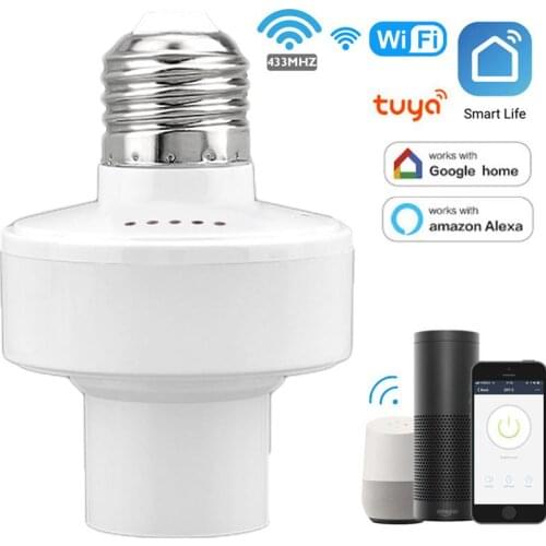 Tuya WiFi Smart Light Bulb Adapter AC RF433 Smart Lamp Holder Base Smart Life APP Wireless Control with Alexa Google E27 E26