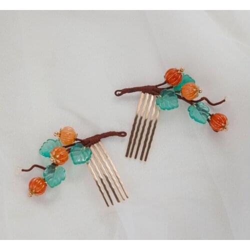 Original Design Little Pumpkin Hair Pins Hair Combs Hair Accessories For Women Girls Bride Hair Jewelry Natural Stone Hairpin