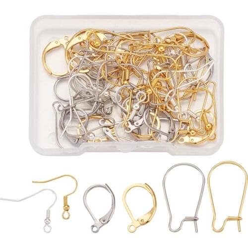 60pcs/box Mixed Color 304 Stainless Steel Earrings Findings Earrings Clasps Hooks Earwire for DIY Jewelry Making Accessories