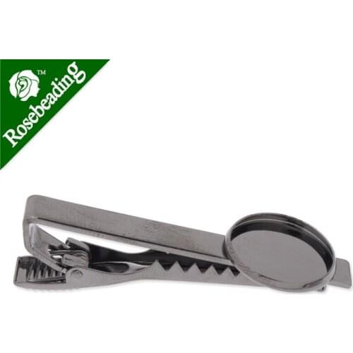 Tie Clip Bar with 16mm round bezel,Brass filled,Gun Metal plated,length 51mm,sold by 10pcs/lot-C3583