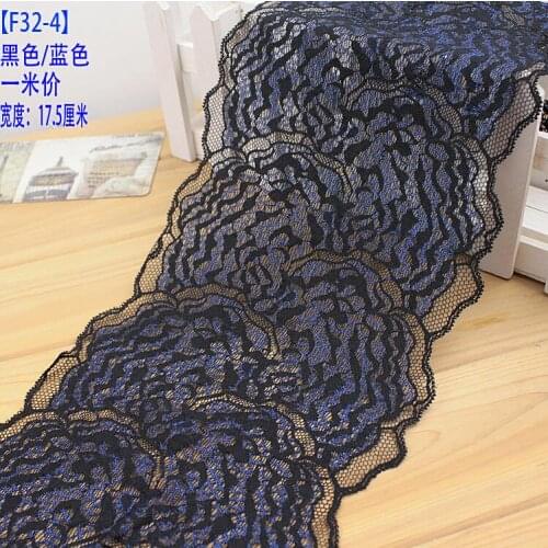 1 Meter/lot Vintage Blue Black Elastic Lace Trim Stretch Lace Ribbon for Wedding Dress French Lace Trimming 17.5cm