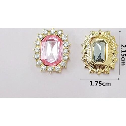 10 PCS 17.5x21.5mm Square Button Decoration Accessories Metal Alloy Rhinestone Crystal Hair Accessories For DIY Jewelry Making