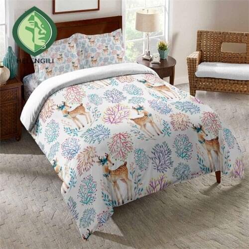 HELENGILI 3D Bedding Set Deer Print Duvet Cover Set Bedclothes with Pillowcase Bed Set Home Textiles #YC-341