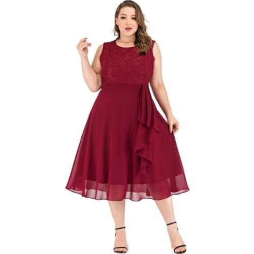 3XL 4XL Plus Size Women Summer Sleeveless Lace Dresses Sexy Pink Party A-Line Chiffon Dress Elegant Midi Vestidos Robe Femme