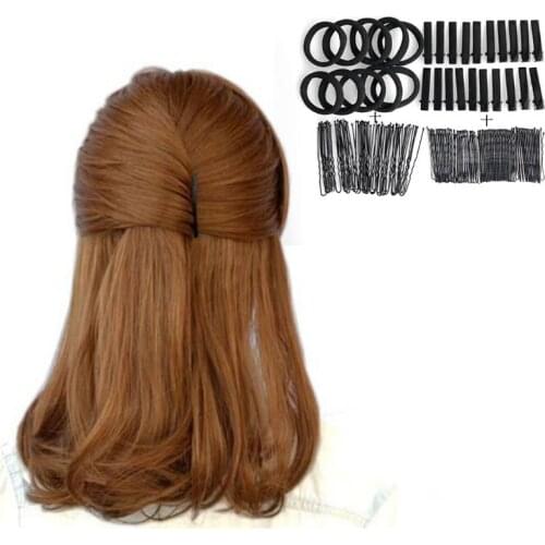 40Pcs U Shape Barrette 40Pcs Pins 20Pcs Duckbill Clips 10Pcs Elastic Band Makeup Black Invisible Hair Styling Accessory MOLF