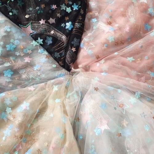 5 Color Stars Embroidered Lace Fabric High Grade Wedding Dress Clothes DIY Cloth Ivory White