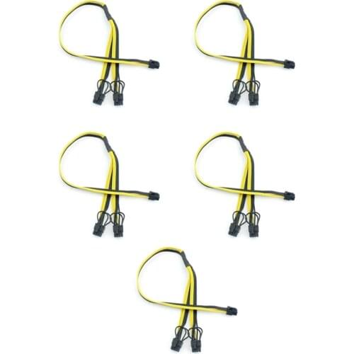 5Pcs PCI-E PCI Express 6Pin to Dual 2-Port 8Pin 6+2 Pin Adapter GPU Video Card Power Cable 16AWG+18AWG Wire for Miner