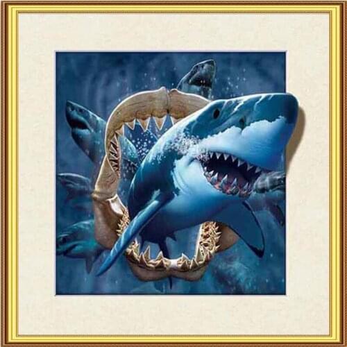 Animal Shark Pasted Diamond Painting Cross Stitch Kits Full Drill Ribbon DIY Embroidery Pattern Animal Wall Sticker Crafts