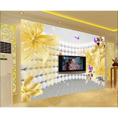 Beibehang Large custom wallpaper beautiful dream 3D gold lily arc background wall home decoration