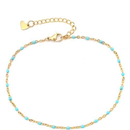 304 Stainless Steel Enamel Anklet Woman Gold Color Light Blue Anklets For Women Fashion Summer Beach Foot Leg Jewelry , 1 Piece