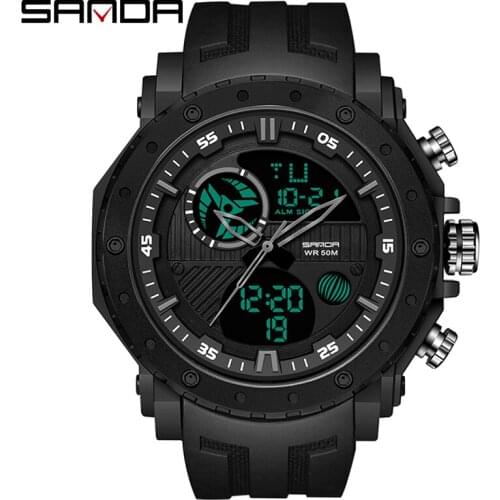 SANDA Mens Quartz Wrist Watch Analog-Digital Watch Shockproof Waterproof Rubber Sports Military Watch montre homme часы мужские