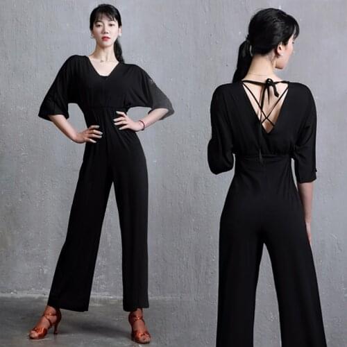 Black Ballroom Dance Jumpsuit Latin Practice Wear Tango Dance Outfit Stage Costume Designer Clothes Modern Dancewear JL3333