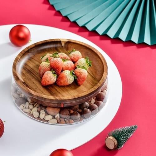 Japanese-style Wooden Creative Fruit Plate Household Double Glass Dried Fruit Nut Plate Modern Household Snack Candy Storage Box
