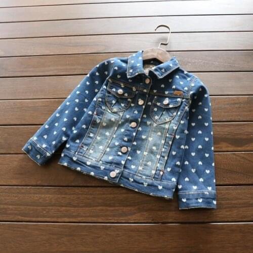 New Arrival Baby Girls Fashion Denim Jacket Girls Heart-print Denim Outerwear Jacket Coat Child Hight Quality Denim Jacket