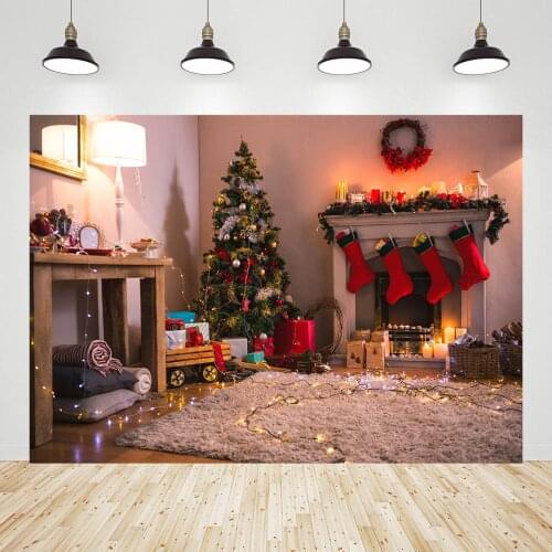 Christmas Tree Living Room Fireplace Photography Backgrounds Backdrops Photo Studio for Children Baby Portrait Party Photocall