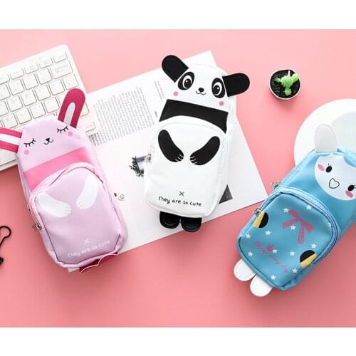 Kawaii Creative cartoon animal realistic personality pencil bag student multi-function large capacity canvas pen case pencil bag