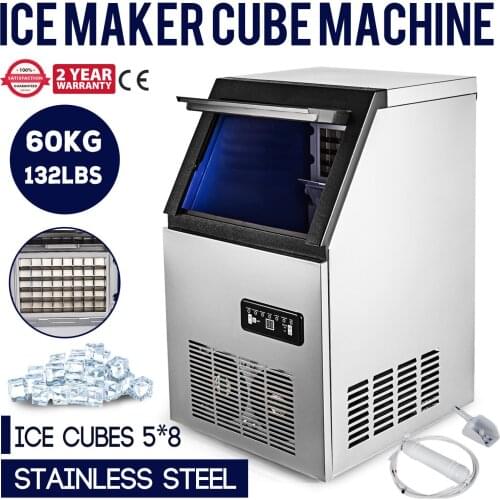 Commercial Ice Maker Stainless Steel Ice Cube Maker Machine 132LBs Ice Making Machine
