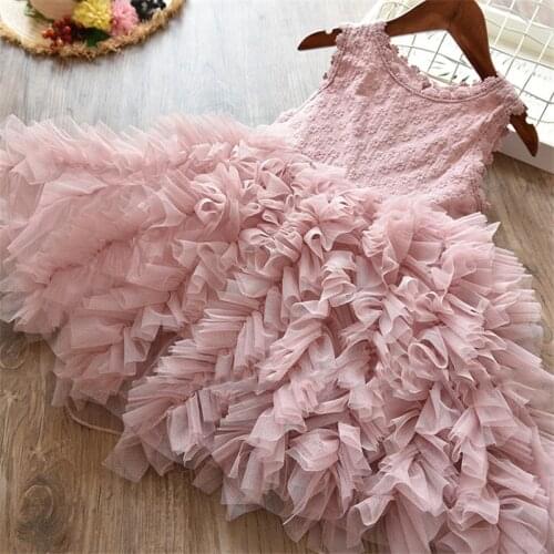 Girls Lace Dress Tutu Fluffy Cake Smash Outfits Elegant Princess Party Dress Girl Birthday Children Clothing 3 6 8ys Vestido