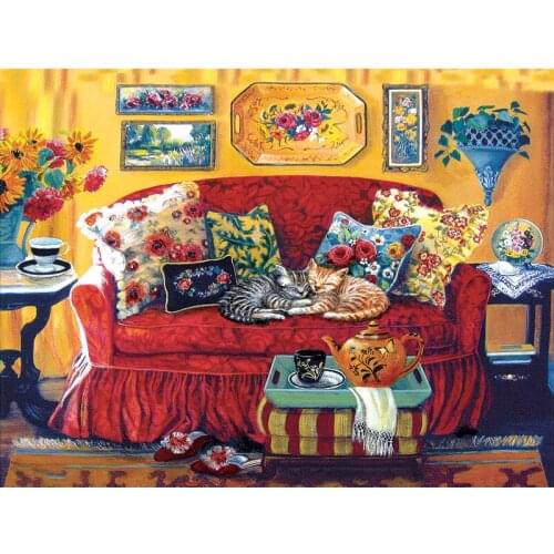 Full Square Diamond mosaic bedroom sofa pillow cats cup 5D DIY Diamond painting Cross stitch Full Round Diamond embroidery