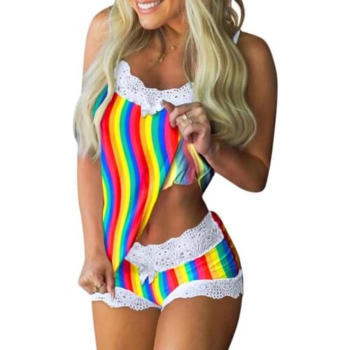 Spaghetti Strap Lace Pajama Set Sleeveless Trim Bowknot Pyjamas Sleep Short Set Lace Pijama Suit Sleepwear Women Sexy Nighties