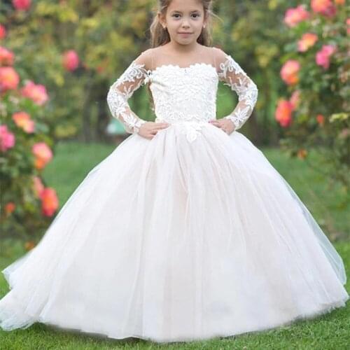 New Lace First Communion Girl Dress Long Sleeve Holy Flower Girl Dress for Wedding