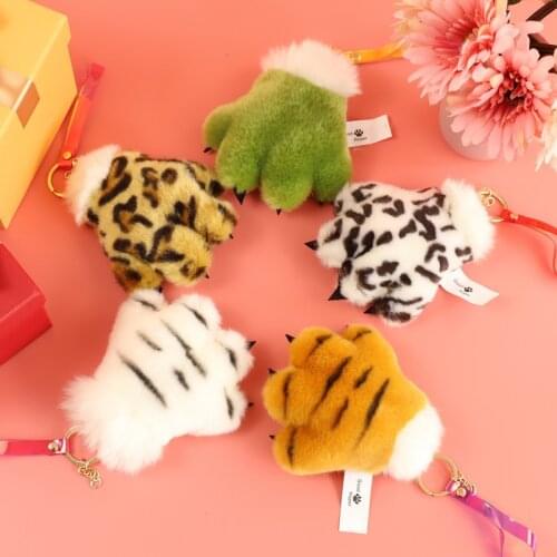 2020 New arrival Cute Tiger Palm Pendant Panda dinosaur Paw plush toy Bag Decoration Leopard Gloves Keychain Children Gift