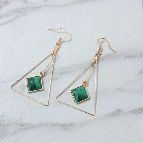 New Fashion Jewelry Simple Beautiful Earrings Triangle Blue Opal Earrings Hanging Gift For Women Girl Pendientes De Perlas