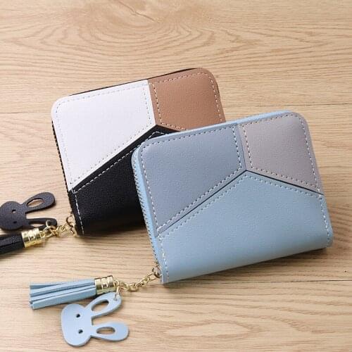 New Women Mini Wallet Student Short Zipper Tassel Coin Purse Female Fashion Korean Stitching Card Holder Small Wallet