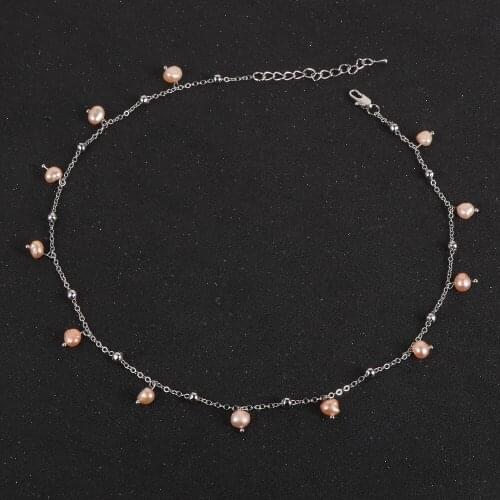 Silver Color Chain Natural Freshwater Pearls Choker Necklace Women Statement Collares Korean Fashion Jewelry Gift Collier