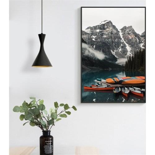 Landscape Canvas Painting Mountain Lake Waterfall Poster Canvas Wall Picture for Living Room Bathroom Decor