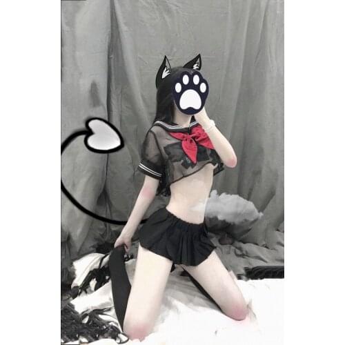 Sexy Student Sailor School Girl Uniform Kwaii Transparent Lolita Bra Panty Sexi Costume Erotic Underwear Sleepwear Maid Cosplay