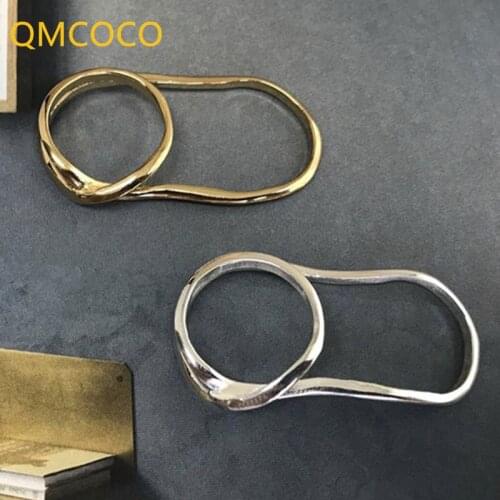 QMCOCO Exaggerate Simple Design 925 Silver Cross Continuous Two-Finger Connected Ring Light Luxury Fashion Women Party Jewelry