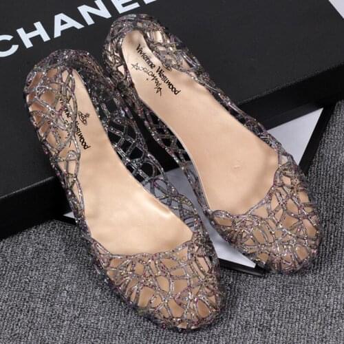 2021 Girls Sandals Jelly Wedge Sandalas Fashion Crystal Sandals For Girls The New Shoes Hollow Out Mesh Flats Shoes 36-41