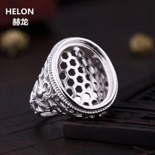 925 Sterling Silver Men Engagement Wedding Men Ring 16x21mm Oval Cabochon Semi Mount Ring fit Amber Turquoise Gemstone Setting