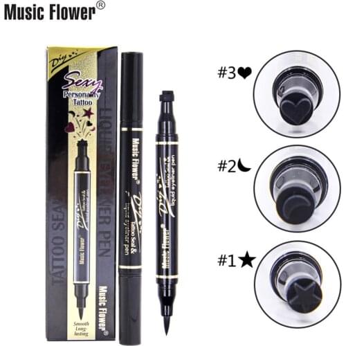 Cross Border Hot Selling Music Flower Tattoo Stamp Pattern Double Headed Eyeliner Ball Pen Waterproof And Sweatproof M4092