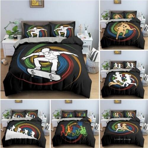 Sport Player Action Pattern Duvet Cover Bedding Set Spin Wheel Graphic Background Print Quilt Cover Twin King Bedclothes 2/3Pcs