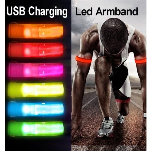USB Charging Night Running Led Armband Outdoor Cycling Jogging Arm Strap Bike Safety Light Reflective Belt Warning Wristband