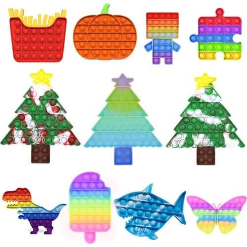 Children Autism Squeeze Toys Push Bubble Fidget Sensory Toys Christmas Tree Stress Reliever Toys for Kids Adult Antistress Toys
