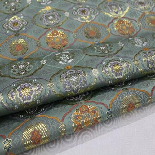 HLQON brocade yarn dyed light green fabric patchwork felt tissue telas bed sheet cheongsam dress children coat cloth 75cm width