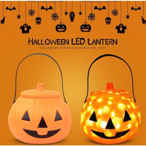 Halloween Decoration Pumpkin Lantern Lamp Portable Light Up Candy Bucket With Music For Props Toys Rotating Decorative Light