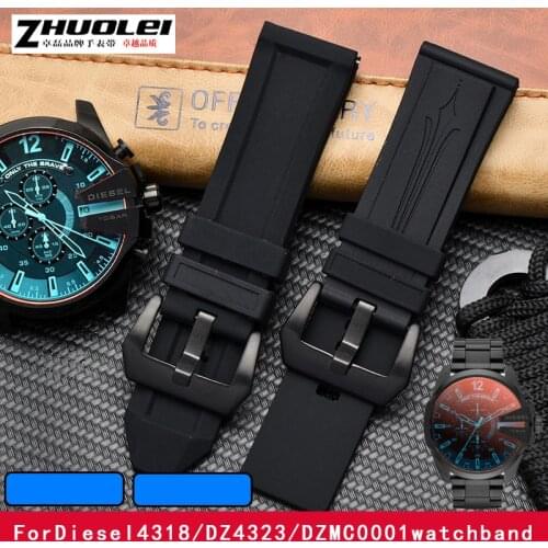 Generic Watchband Sport Silicone watchband for d-i-esel DZ4318 4323 4283 4309 male large watch case bracelet 26mm soft Black