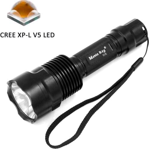Manta Ray C12 black Cree XP-L V6-1A LED Flashlight,torch,lantern,lanterna bike,self defense,camping light, lamp,for bicycle